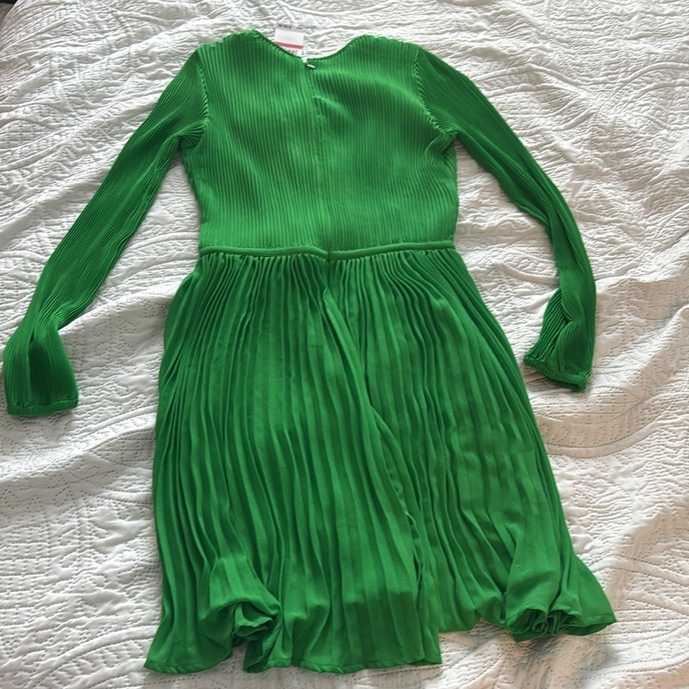 NWT MICHAEL KORS Georgette Pliss Green Pleated mini Dress size XS long sleeves - Picture 8 of 8